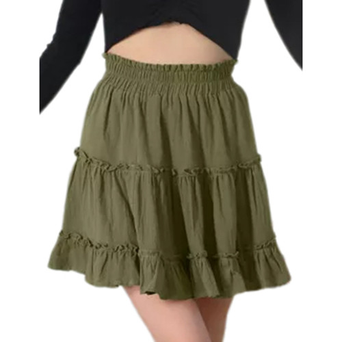 Pea Green Ruffle Detail Cotton High Waist Mini Skirt TQX360031-64