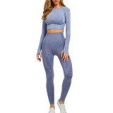 Blue Grey Knitted Seamless Long Sleeve and Pant Yoga Set TQX711090-43