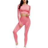 Watermelon Red Knitted Seamless Long Sleeve and Pant Yoga Set TQX711090-63