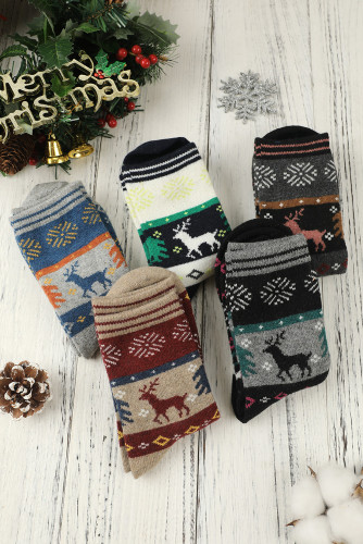 Multicolor 5 Pairs Christmas Reindeer Snowflake Pattern Socks BH041203-22