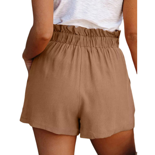 Khaki Lace-up High Waist Pleated Pocket Shorts TQV510082-21
