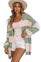 Green Open Front Colorblock Knit Cardigan LC271760-9