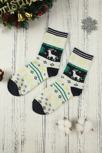 Multicolor 5 Pairs Christmas Reindeer Snowflake Pattern Socks BH041203-22