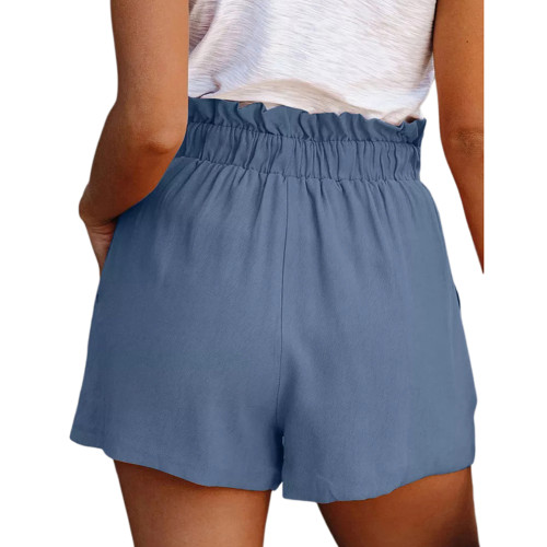 Blue Lace-up High Waist Pleated Pocket Shorts TQV510082-5