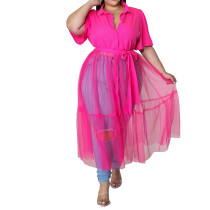 Rosy Short Sleeve Splicing Mesh Plus Size Shirt Dress TQK311374-6
