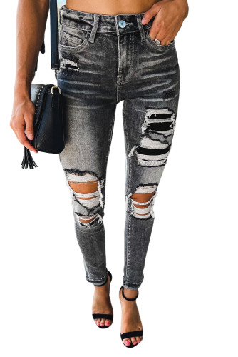 Gray Acid Wash High Rise Ripped Skinny Jeans LC7872111-11
