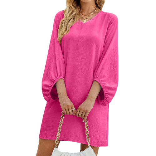 Rosy 3/4 Puff Sleeve V Neck Casual Dress TQK311371-6
