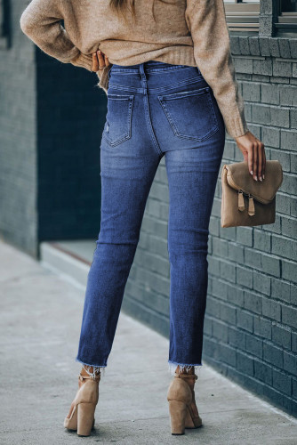 Blue High Waist Ankle-Length Skinny Jeans LC781877-5