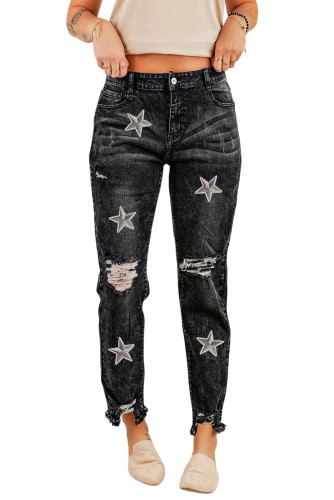 Black Star Pattern Decor Ripped Slim Fit Jeans LC7872499-2