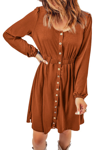 Brown Button Up High Waist Long Sleeve Dress LC6111416-1016