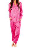 Rose 2pcs Leopard Satin Long Sleeve Pajamas Set LC15356-6