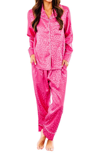 Rose 2pcs Leopard Satin Long Sleeve Pajamas Set LC15356-6