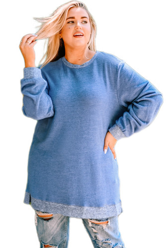 Sky Blue Plus Size Long Sleeve Pullover Sweatshirt PL253052-4