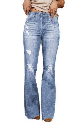 Sky Blue Dark Wash Mid Rise Flare Jeans LC781487-4
