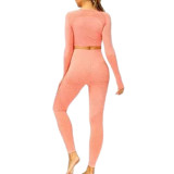 Orange Knitted Seamless Long Sleeve and Pant Yoga Set TQX711090-14