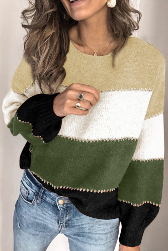 Green Pullover Colorblock Sweater LC272007-109