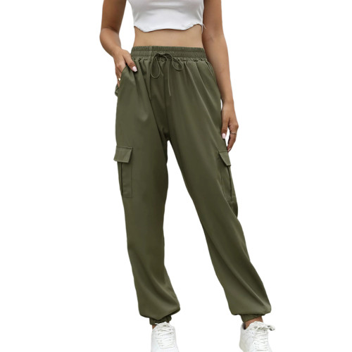 Army Green Lace-up Waist Pocket Jogger Pants TQX511037-27