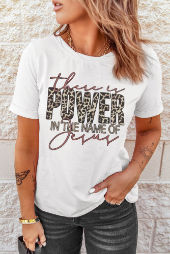 White This Is Power In The Name Of Jesus Leopard Letter Graphic Tee LC25219147-1