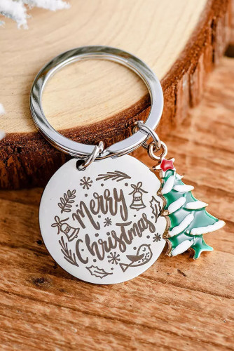 Silver Merry Christmas Tree Stainless Steel Keychain BH041172-13
