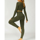 Army Green Knitted Seamless Long Sleeve and Pant Yoga Set TQX711090-27