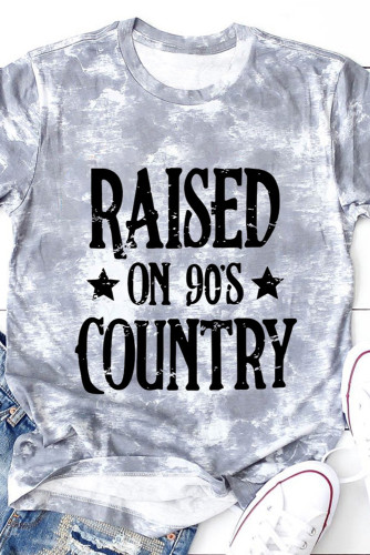 Gray Raised On 90\'s Country Tie Dye Print Graphic T Shirt LC25219181-11