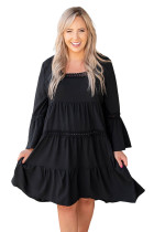 Black Lace Trim Tie Back Plus Size Tiered Swing Dress PL61259-2