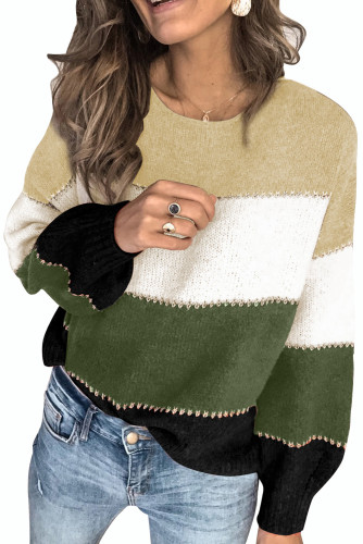 Green Pullover Colorblock Sweater LC272007-109