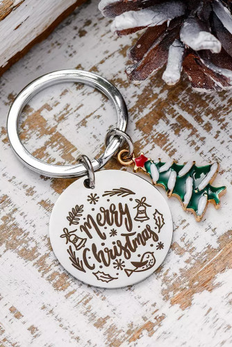 Silver Merry Christmas Tree Stainless Steel Keychain BH041172-13