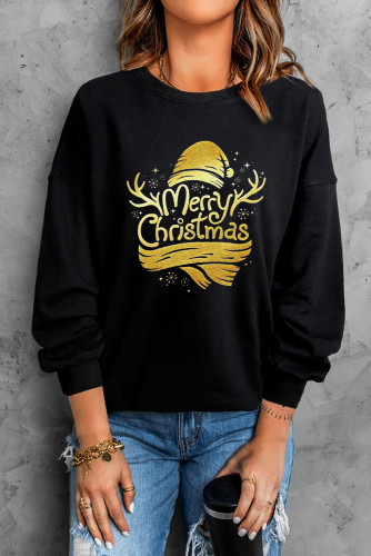 Black Merry Christmas Foil Graphic Sweatshirt LC25313957-2