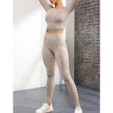 Khaki Knitted Seamless Long Sleeve and Pant Yoga Set TQX711090-21