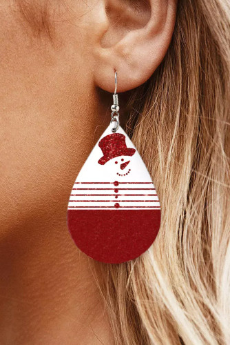 Red Christmas Snowman Striped Water Drop Earrings BH012017-3
