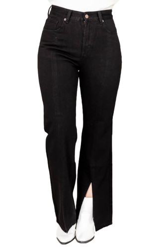 Black Plus Size Split Hem High Waist Jeans PL787068-2