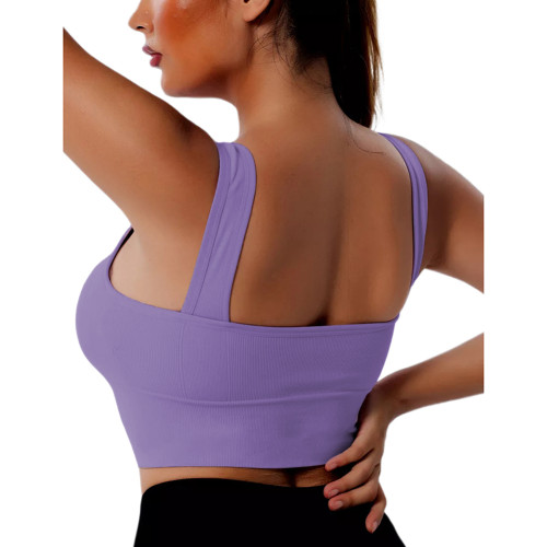 Purple Double Layer Ribbed Yoga Vest Bra TQX250024-8