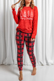 Red Merry Christmas Tree Plaid Print Two Piece Lounge Set LC15454-3