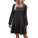 Black Square Neck Long Sleeve Casual Dress TQK311376-2
