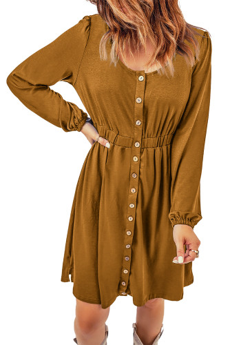 Brown Button Up High Waist Long Sleeve Dress  LC6111416-17