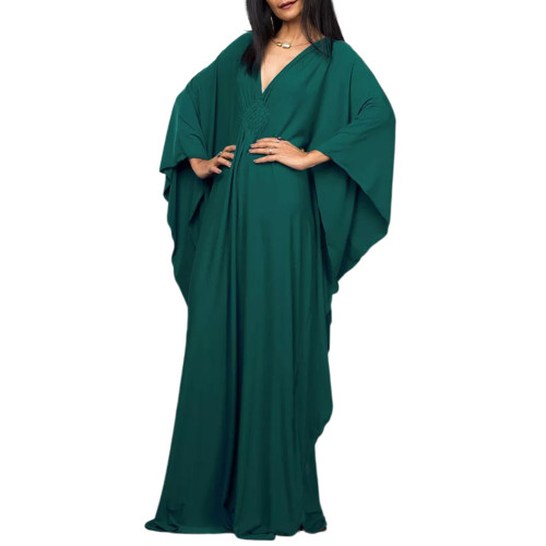 Dark Green Front Woven Bat Sleeve Beachwear Kimono TQK311383-36