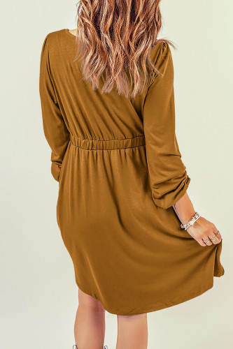 Brown Button Up High Waist Long Sleeve Dress  LC6111416-17