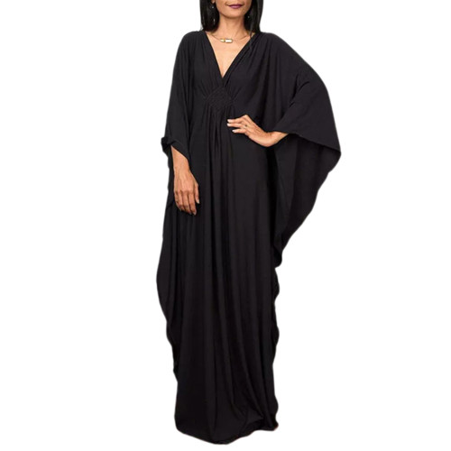 Black Front Woven Bat Sleeve Beachwear Kimono TQK311383-2