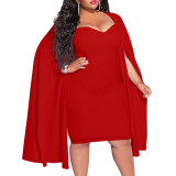Red Cloak Style Plus Size Bodycon Dress TQK311380-3