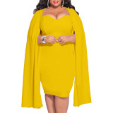 Yellow Cloak Style Plus Size Bodycon Dress TQK311380-7