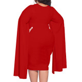 Red Cloak Style Plus Size Bodycon Dress TQK311380-3