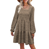 Khaki Square Neck Long Sleeve Casual Dress TQK311376-21