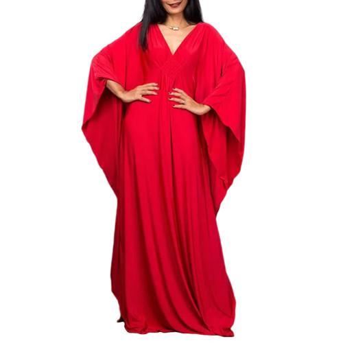 Red Front Woven Bat Sleeve Beachwear Kimono TQK311383-3