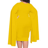 Yellow Cloak Style Plus Size Bodycon Dress TQK311380-7