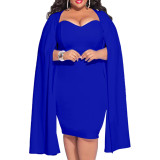 Blue Cloak Style Plus Size Bodycon Dress TQK311380-5
