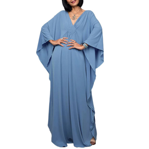 Blue Grey Front Woven Bat Sleeve Beachwear Kimono TQK311383-43
