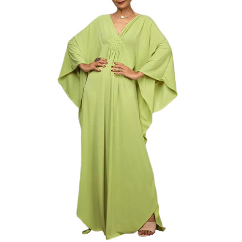 Grass Green Front Woven Bat Sleeve Beachwear Kimono TQK311383-61