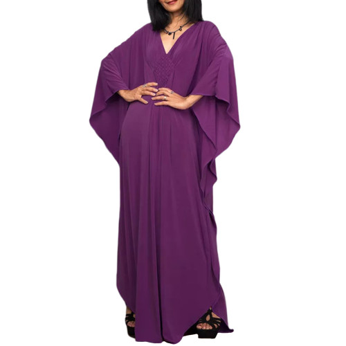 Purple Front Woven Bat Sleeve Beachwear Kimono TQK311383-8