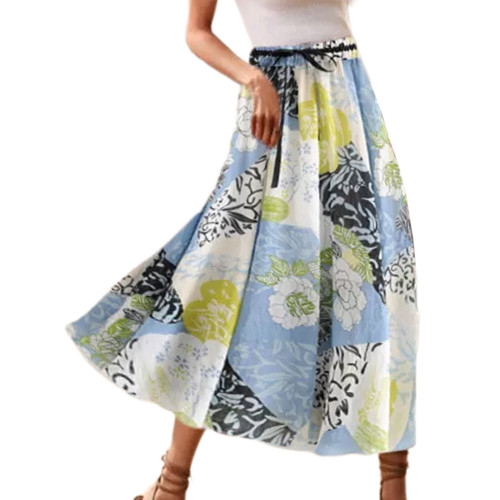 Light Blue Bohemia Print High Waist Skirt TQV360070-30